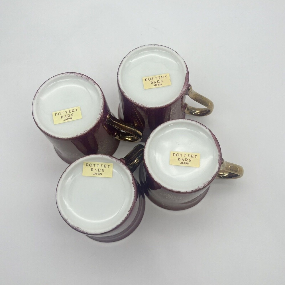 Pottery Barn Hiraki Coffee Mugs Iridescent Japan Lusterware Gold Handle Set of 4 - Picture 4 of 9